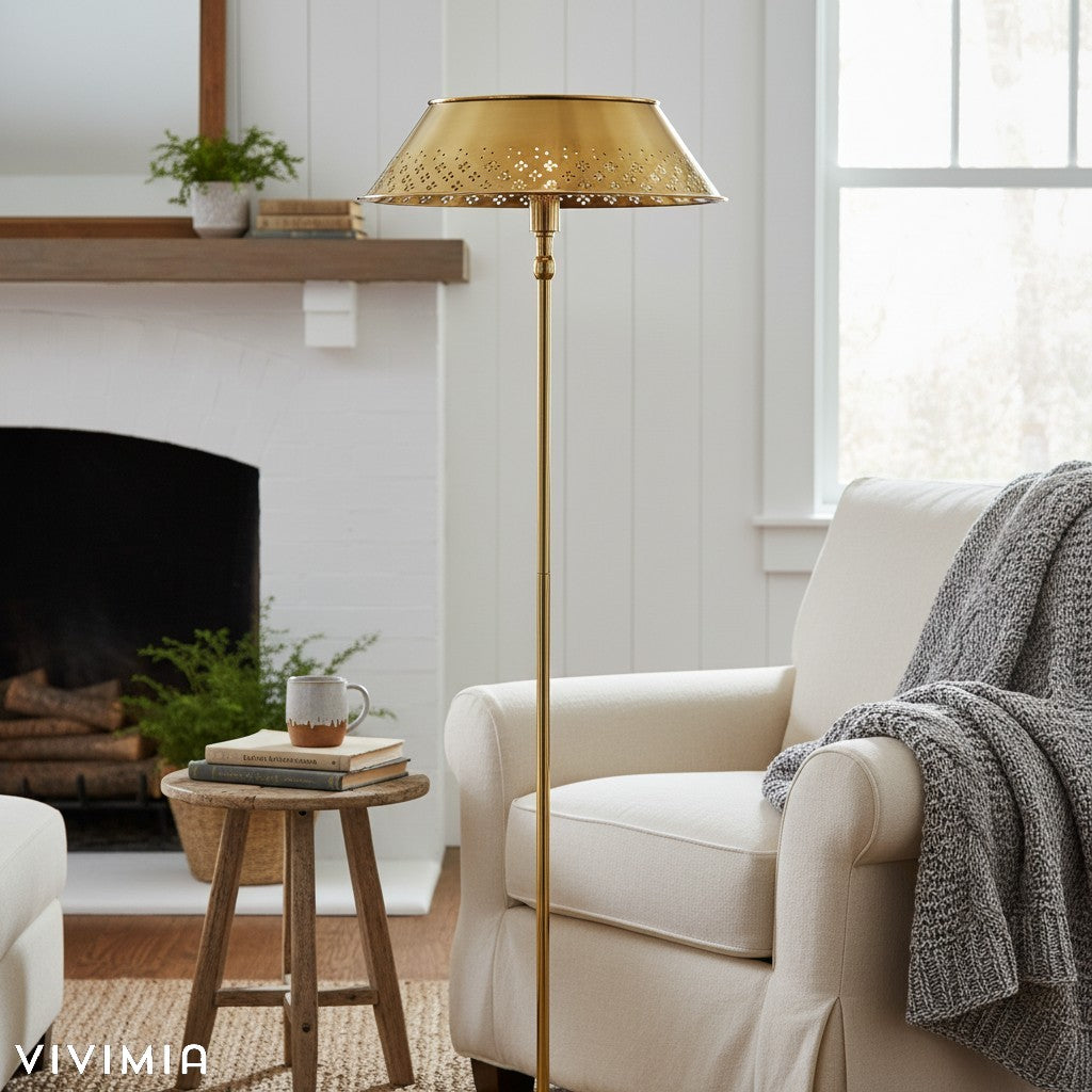 Auriglow Perforated Brass Floor Lamp – Space Age Style for Living Room or Bedroom