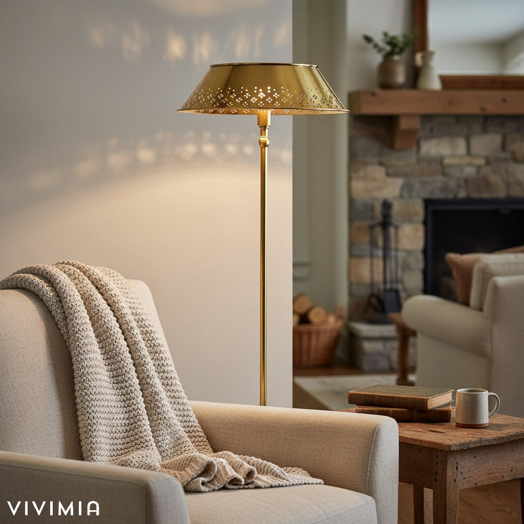 Auriglow Perforated Brass Floor Lamp – Space Age Style for Living Room or Bedroom
