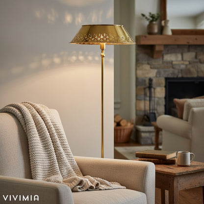 Auriglow Perforated Brass Floor Lamp – Space Age Style for Living Room or Bedroom