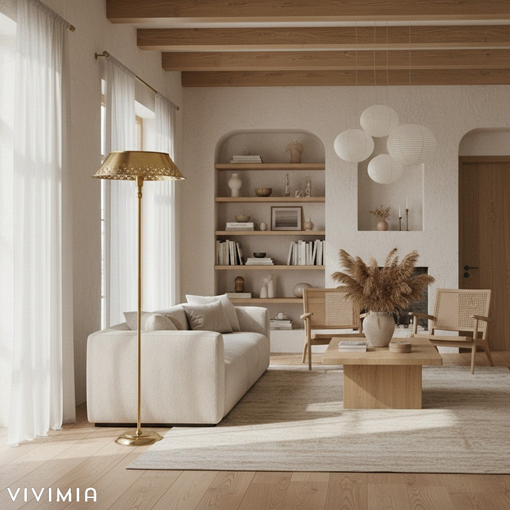 Auriglow Perforated Brass Floor Lamp – Space Age Style for Living Room or Bedroom