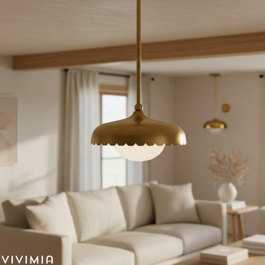 Rayla Scallop Pendant Light – Retro Brass Ceiling Lamp for Dining & Kitchen