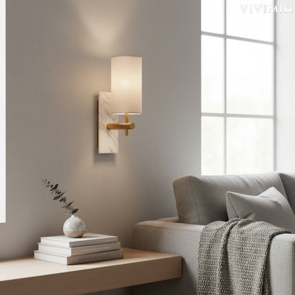 Linaevo Brass Wall Sconce with Linen Shade – Vintage-Inspired Accent Light for Modern Interiors