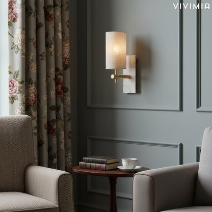 Linaevo Brass Wall Sconce with Linen Shade – Vintage-Inspired Accent Light for Modern Interiors