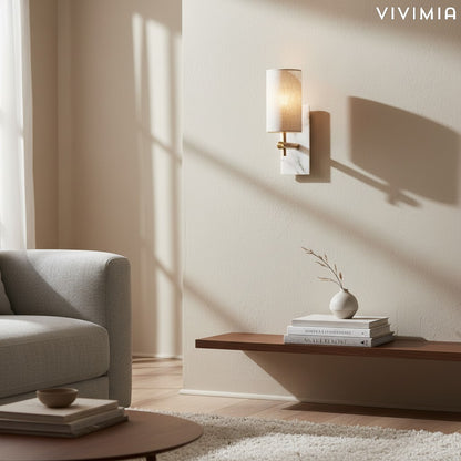 Linaevo Brass Wall Sconce with Linen Shade – Vintage-Inspired Accent Light for Modern Interiors
