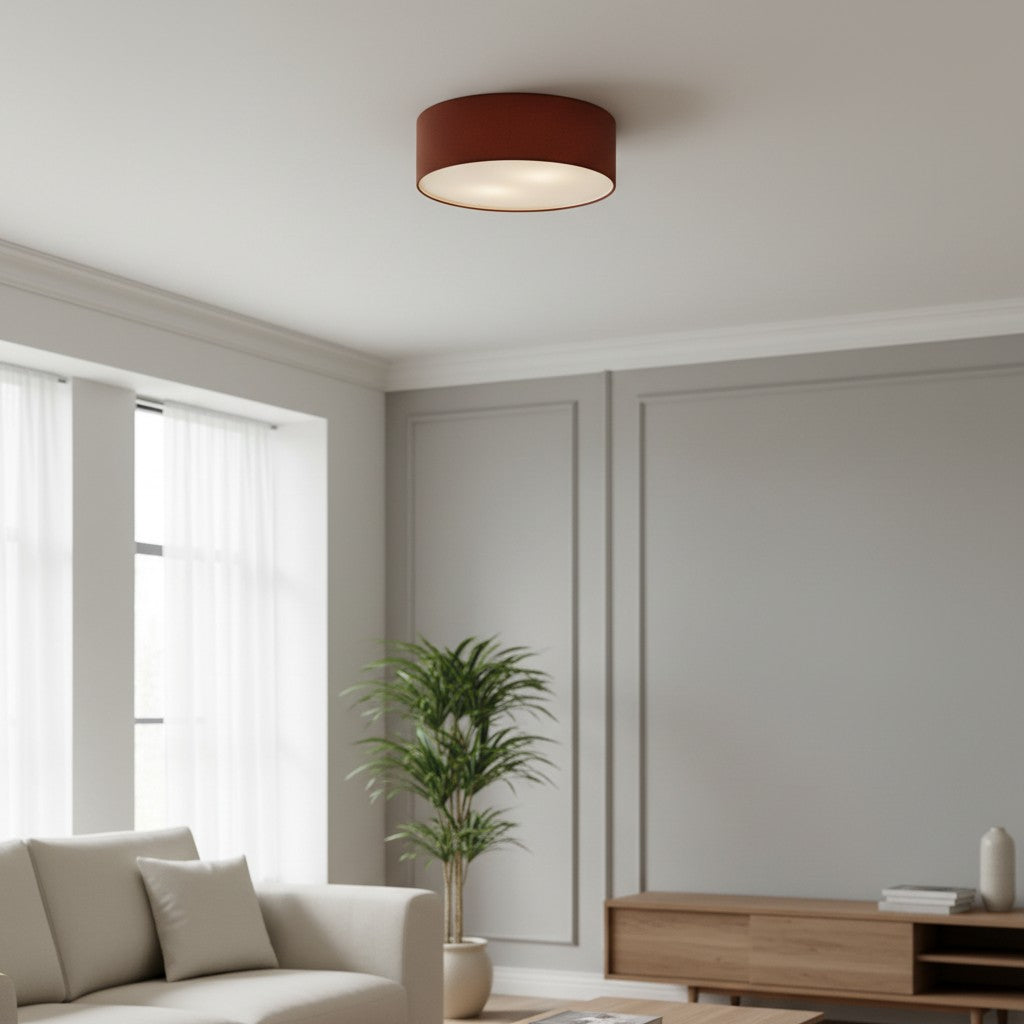 Dumora Linen Drum Ceiling Light - Flush Mount Iron Fixture with Fabric Shade