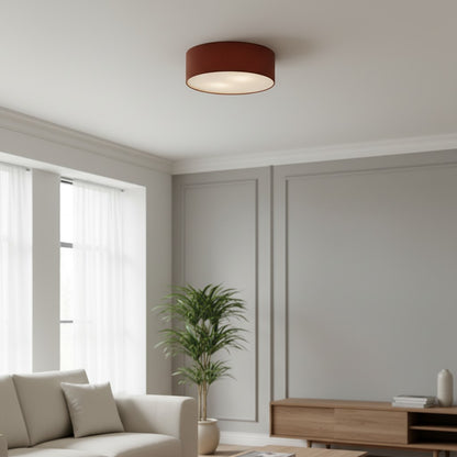 Dumora Linen Drum Ceiling Light - Flush Mount Iron Fixture with Fabric Shade