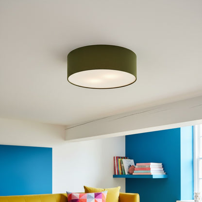 Dumora Linen Drum Ceiling Light - Flush Mount Iron Fixture with Fabric Shade