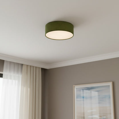 Dumora Linen Drum Ceiling Light - Flush Mount Iron Fixture with Fabric Shade
