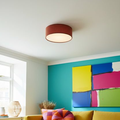 Dumora Linen Drum Ceiling Light - Flush Mount Iron Fixture with Fabric Shade