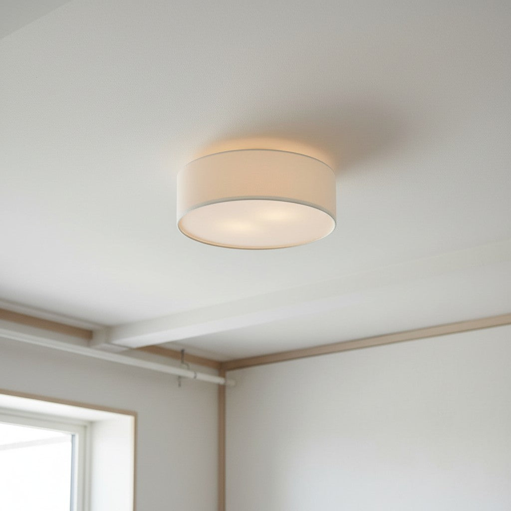 Dumora Linen Drum Ceiling Light - Flush Mount Iron Fixture with Fabric Shade
