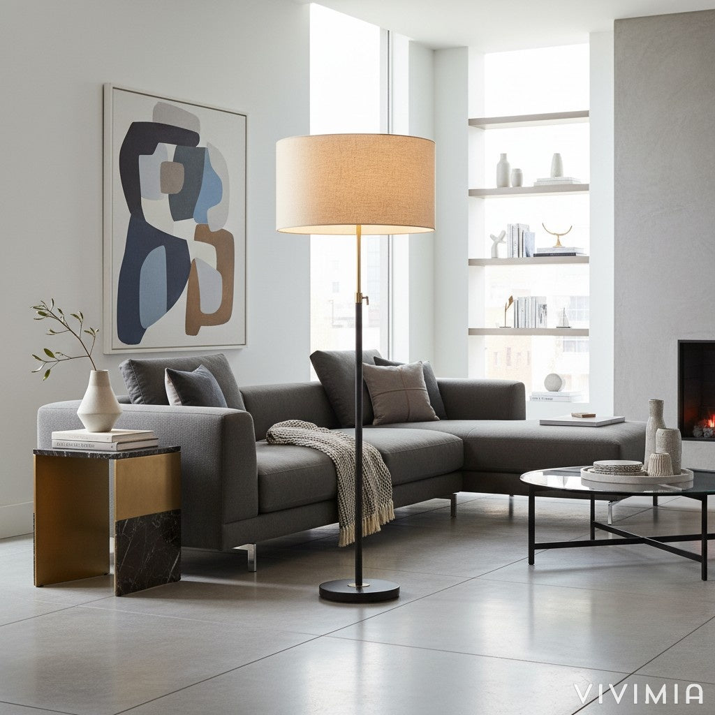 Mavora Modern Adjustable Telescoping Floor Lamp with Linen Shade for Reading and Living Spaces