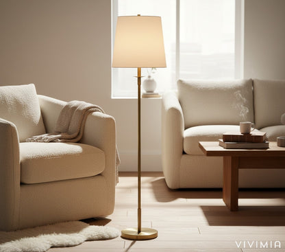 Rowan Adjustable Iron Task Floor Lamp with Linen Shade for Modern Living Rooms and Offices