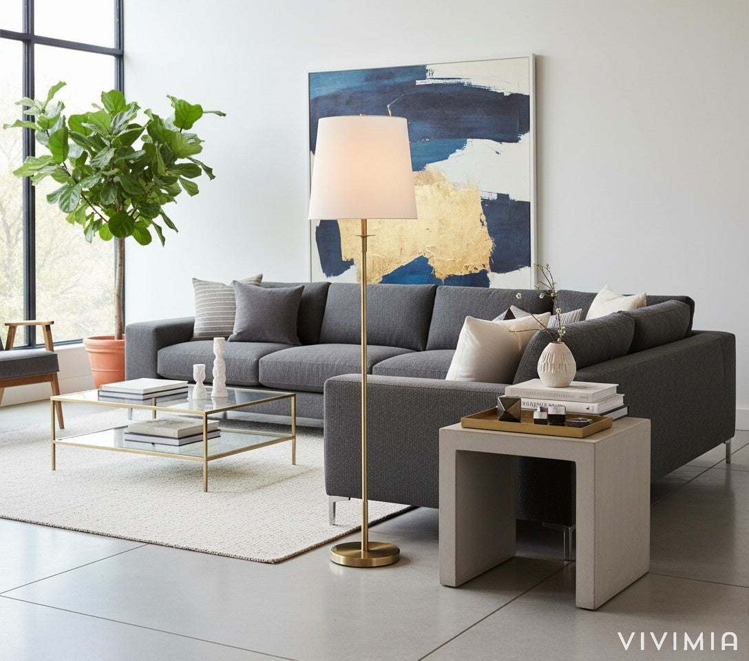 Rowan Adjustable Iron Task Floor Lamp with Linen Shade for Modern Living Rooms and Offices