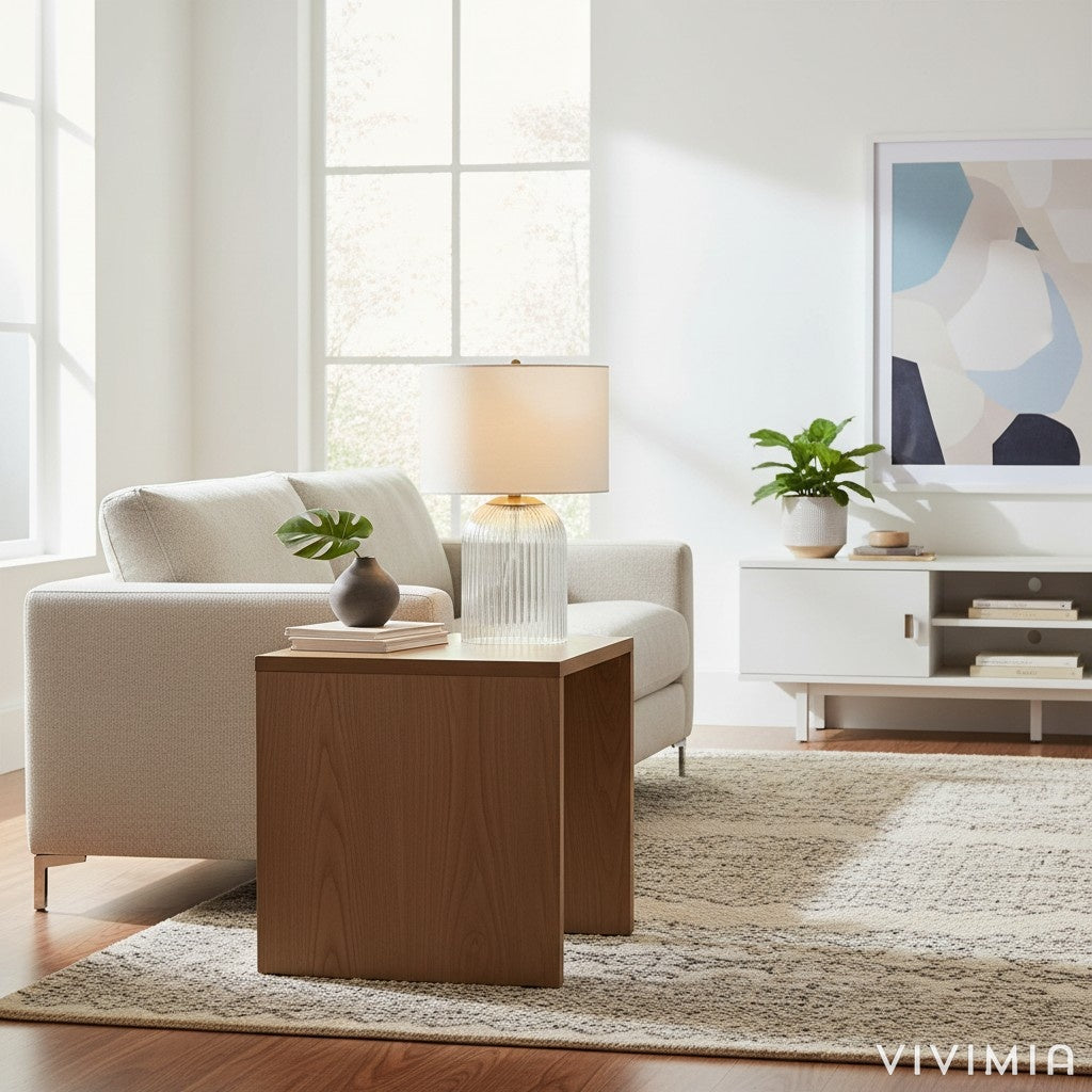 Bravira Strukturierte Glas Tischlampe mit klarer Leinen Schirm in zeitgemäßem Design für Wohnzimmer oder Homeoffice