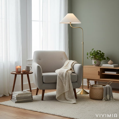 Fibura Modern Linen-Shade Adjustable Floor Lamp with Sleek Metal Arc for Living Rooms and Bedrooms
