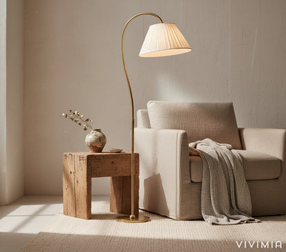 Luvora Contemporary Farmhouse Task Floor Light with Textured Linen Shade for Workspaces