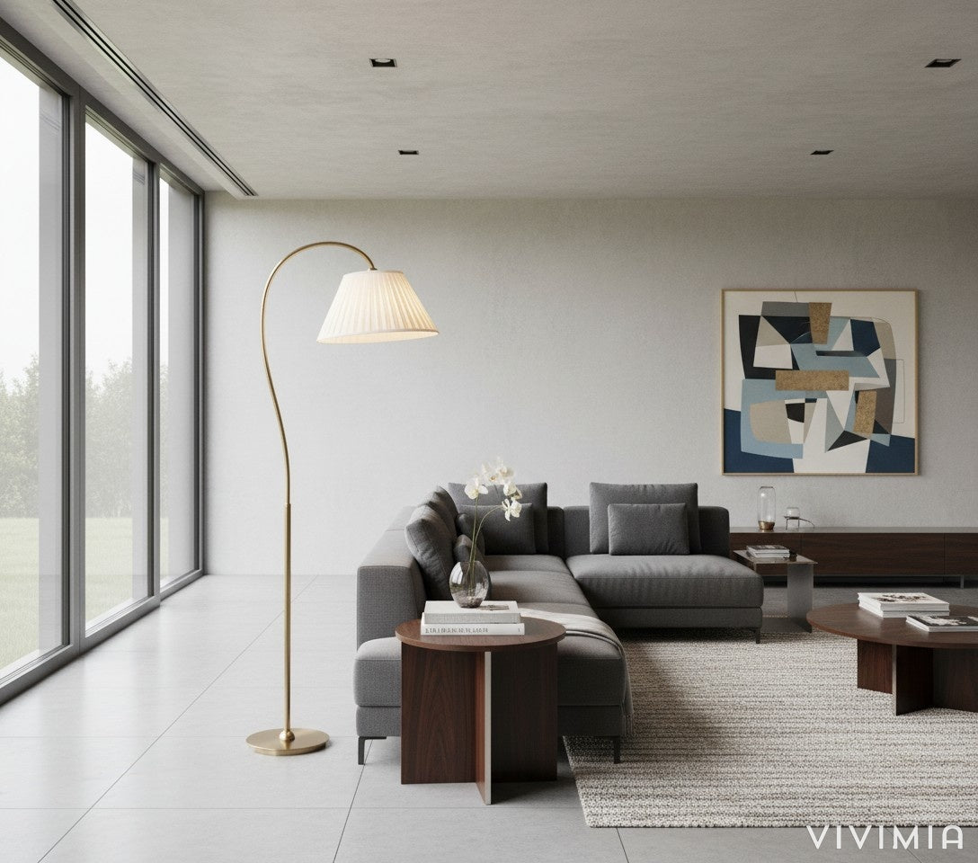 Luvora Contemporary Farmhouse Task Floor Light with Textured Linen Shade for Workspaces