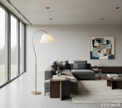 Luvora Contemporary Farmhouse Task Floor Light with Textured Linen Shade for Workspaces