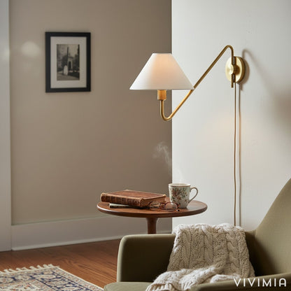 Diora Adjustable-arm Wall Sconce with Linen Shade - Versatile Wall Lamp for Bedroom or Hallway