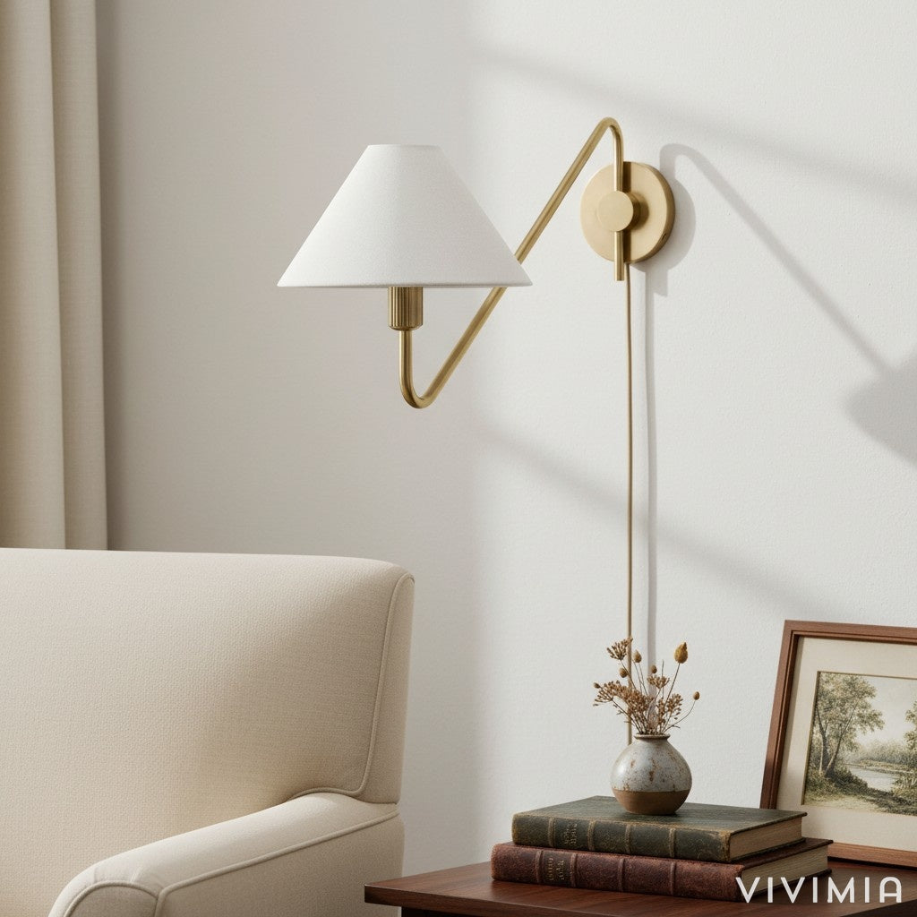 Diora Adjustable-arm Wall Sconce with Linen Shade - Versatile Wall Lamp for Bedroom or Hallway