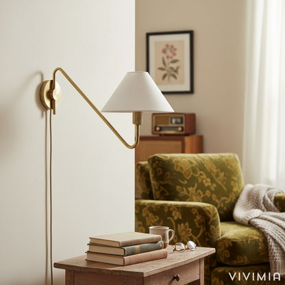 Diora Adjustable-arm Wall Sconce with Linen Shade - Versatile Wall Lamp for Bedroom or Hallway
