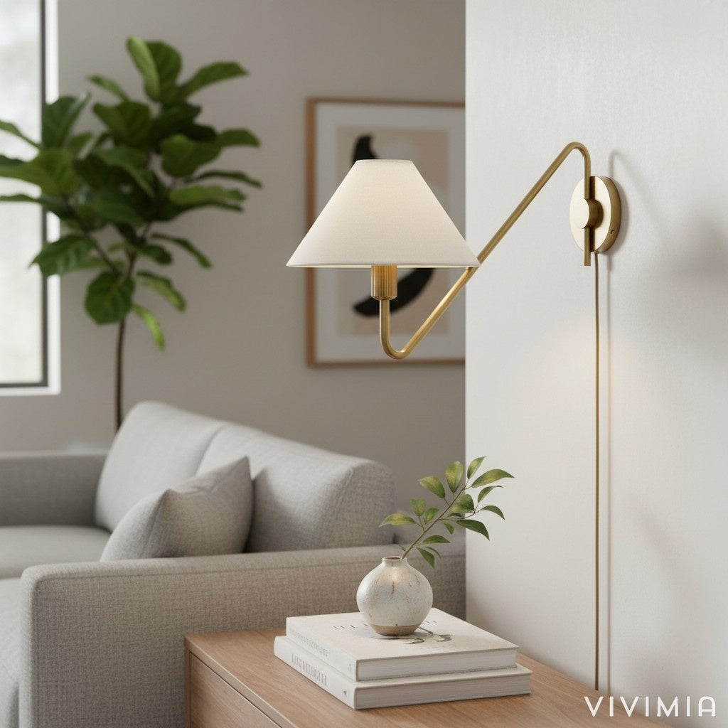 Diora Adjustable-arm Wall Sconce with Linen Shade - Versatile Wall Lamp for Bedroom or Hallway