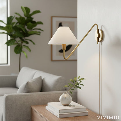 Diora Adjustable-arm Wall Sconce with Linen Shade - Versatile Wall Lamp for Bedroom or Hallway