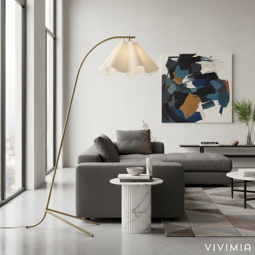 Oslan Elegant Linen Shade Modern Floor Lamp for Bedrooms and Reading Corners