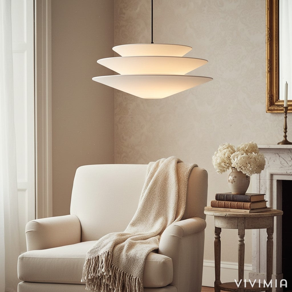 Solivara Soft Layered Linen Pendant Light with Modern Silhouette for Living and Dining Spaces