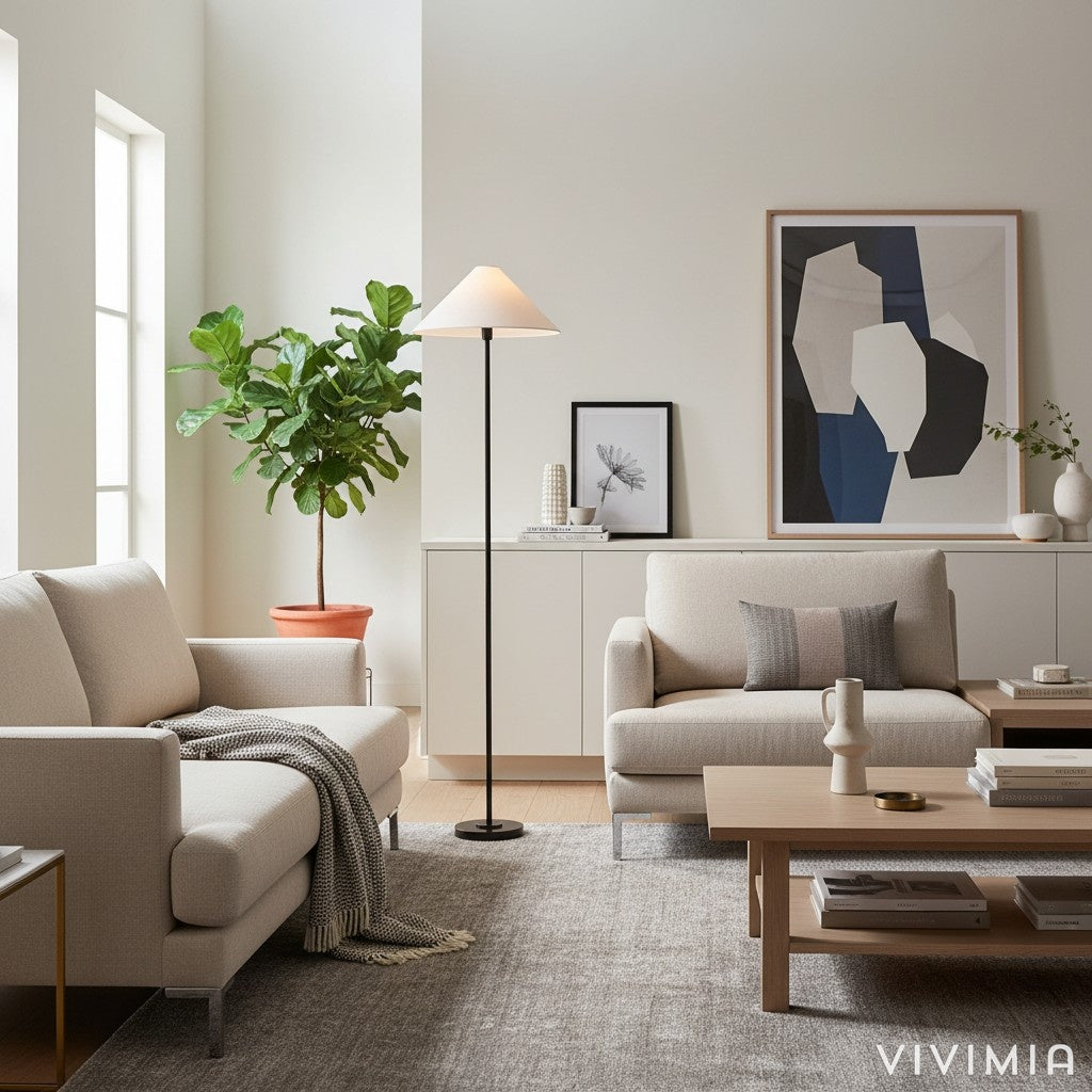 Diora Tischlampe und Stehlampe - Moderner Linear Stil Eleganter Leinen Lampenschirm für Wohnzimmer