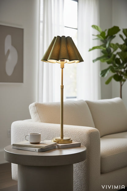 Scalloped Linen Shade Metal Base Table Lamp – Soft Ambient Lighting for Home Interiors