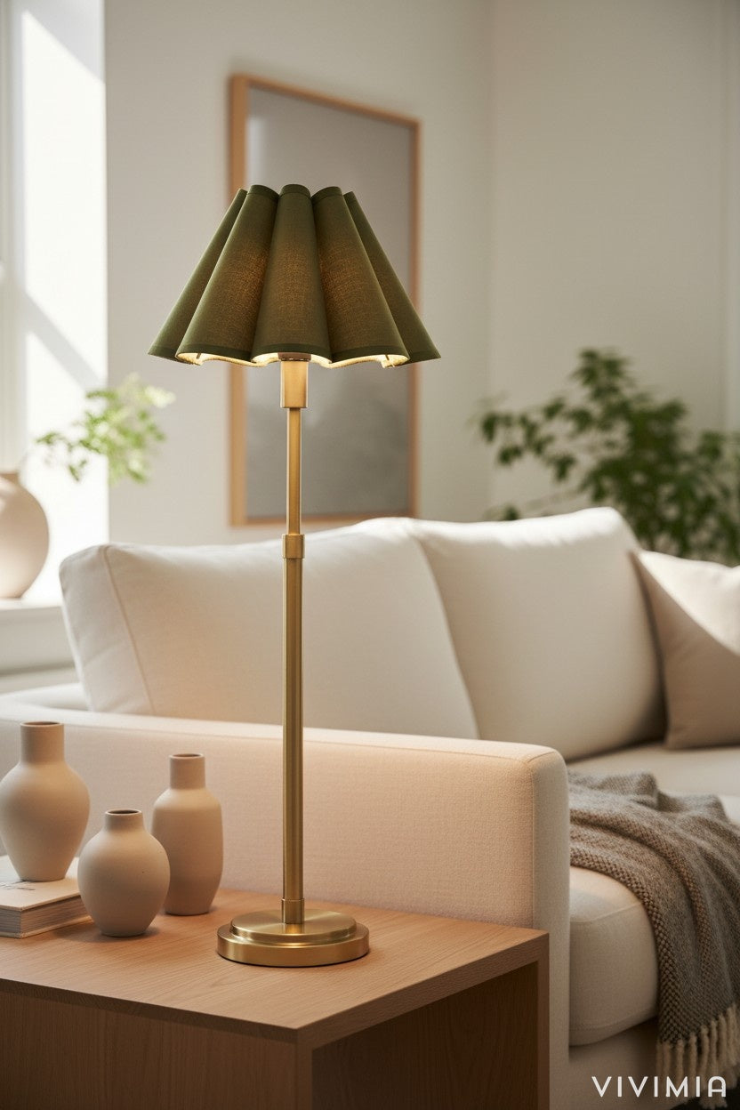 Scalloped Linen Shade Metal Base Table Lamp – Soft Ambient Lighting for Home Interiors