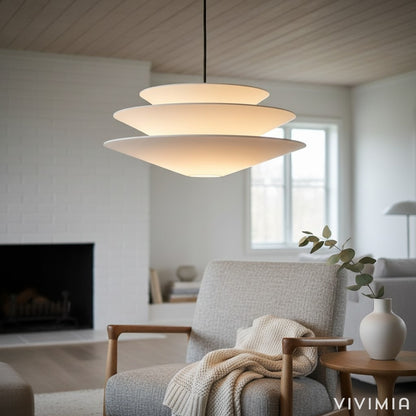Solivara Soft Layered Linen Pendant Light with Modern Silhouette for Living and Dining Spaces
