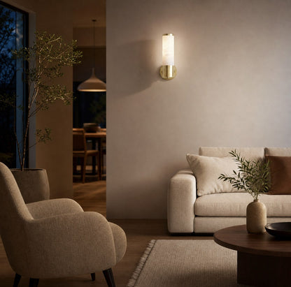Nexorae Modern Alabaster Wall Lamp Sculptural Vertical Design For Living Room Bedroom Hallway