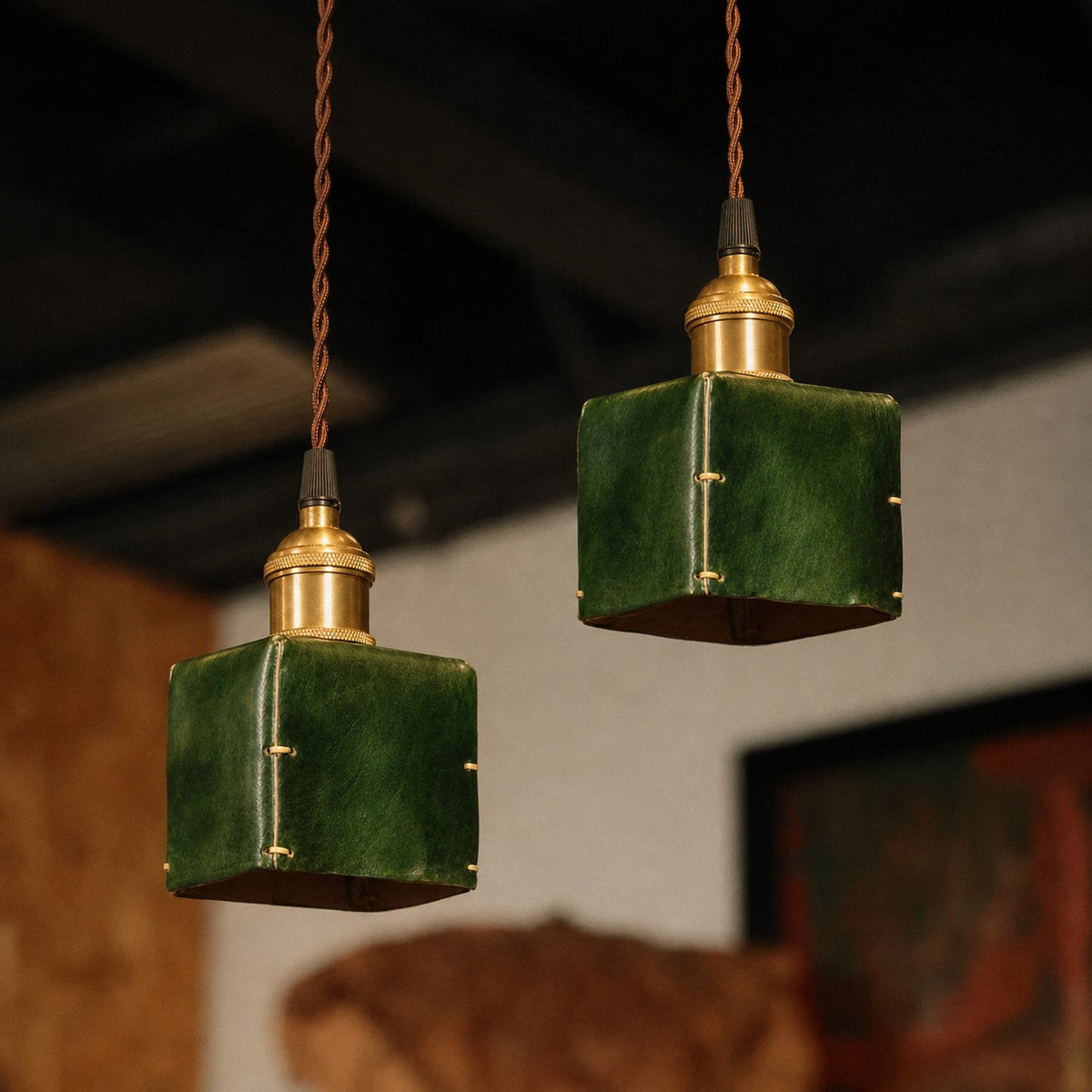 Hand-Shaped Leather Pendant Light