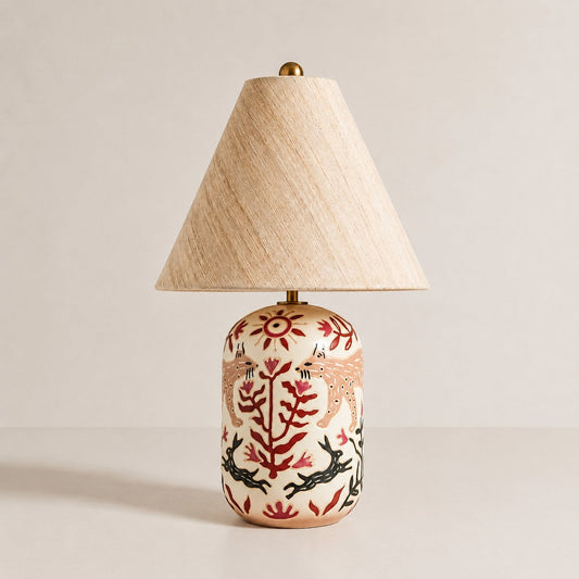Ceruna Ceramic Table Lamp - Tapered Linen Shade Wax Resist for Bedroom
