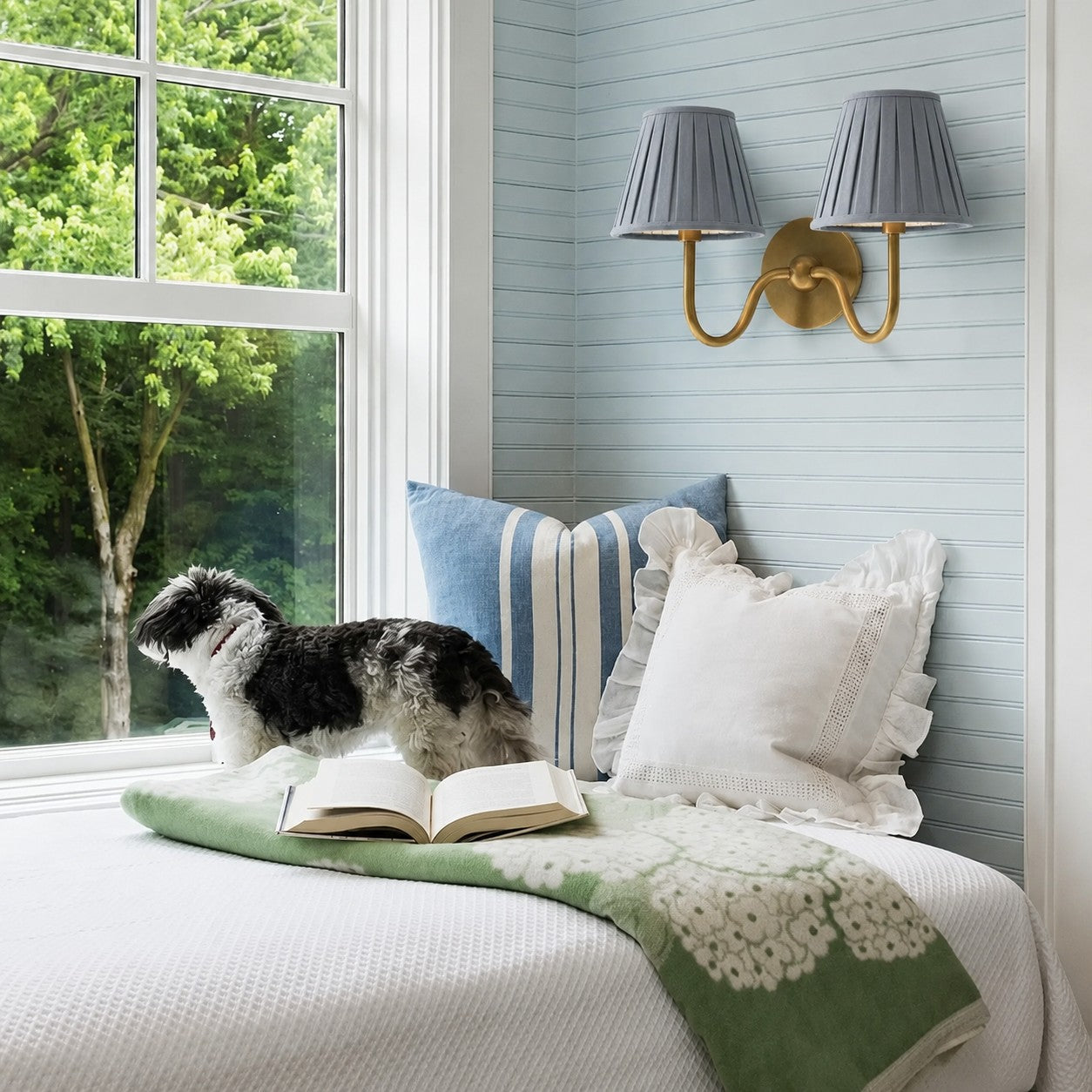 Luvora Gefalteter Leinenlampenschirm Wandlampe Vintage Modern für Schlafzimmer und Flur