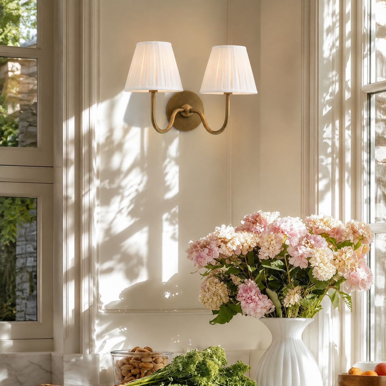 Luvora Gefalteter Leinenlampenschirm Wandlampe Vintage Modern für Schlafzimmer und Flur