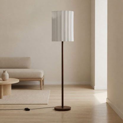 Linbron Stehlampe aus Walnussholz mit geriffeltem Leinenschirm – Moderne, natürliche Wohndekoration