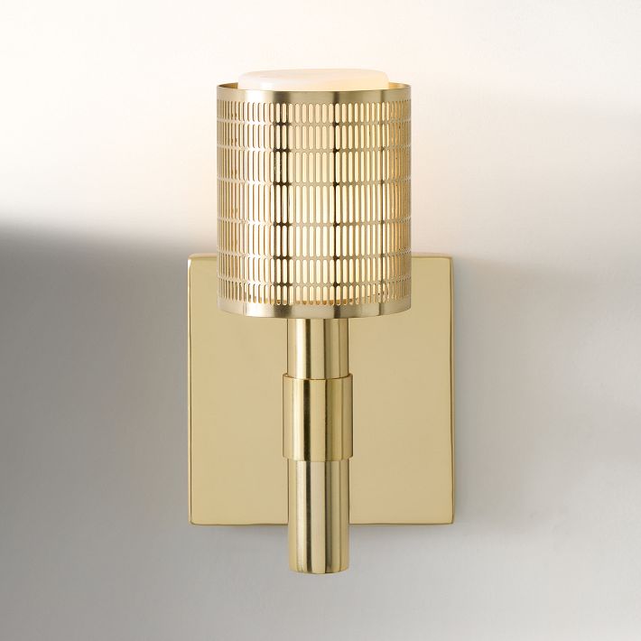 Galvia Modern Perforated Metal Sconce – Sleek Champagne Bronze Wall Light for Hallways