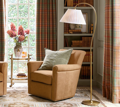 Luvora Contemporary Farmhouse Task Floor Light with Textured Linen Shade for Workspaces