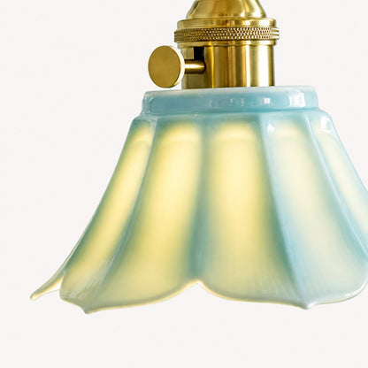 Cienax Petal Ceramic Wall Sconce with Colored Glazed Shade - Brass Accent Fixture for Bedside and Hallway