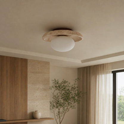 Calivra Modern Travertine Round Ceiling Light - Minimalist Flush Mount Lamp for Hallway and Bedroom