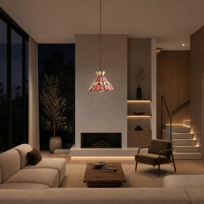 Sevra Floral Stained Glass Pendant Light Tiffany Inspired Hanging Ceiling Lamp for Living Room