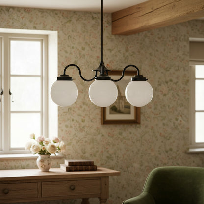 Glorica Glass Vintage Globe Chandelier - Brass 3-Light Frosted Glass Hanging Fixture