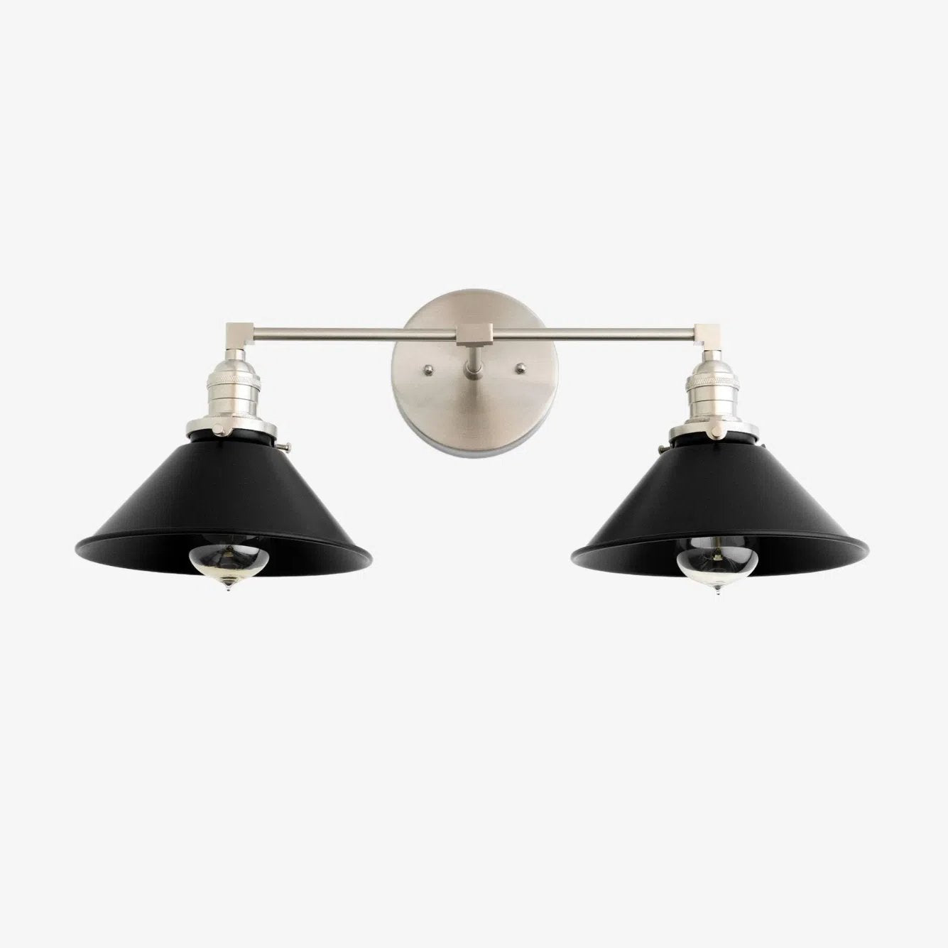 Conique Metal Dual Black Sconce with Cone Shades - Industrial Vanity Wall Light for Mirror