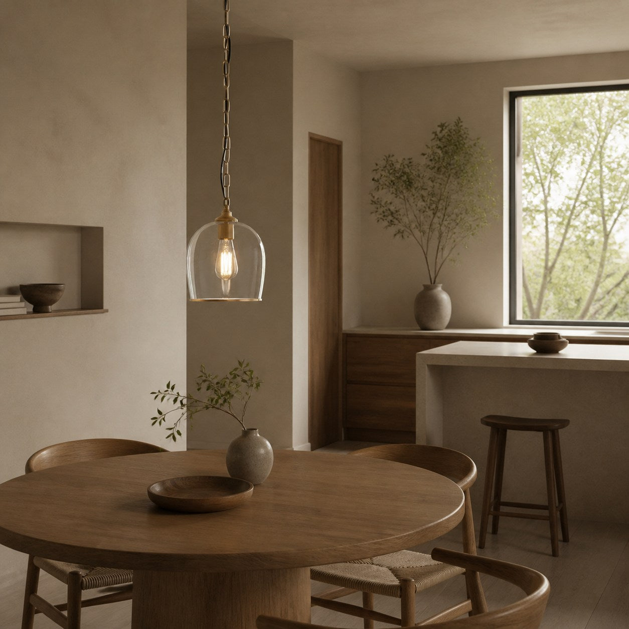 Brazara Glass Dome Pendant Light – Classic Metal Trim Design for Kitchen and Dining