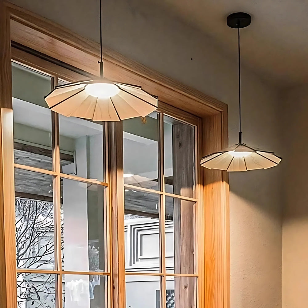 Wabi Sabi Rustikaler Schirm Holz Pendelleuchte