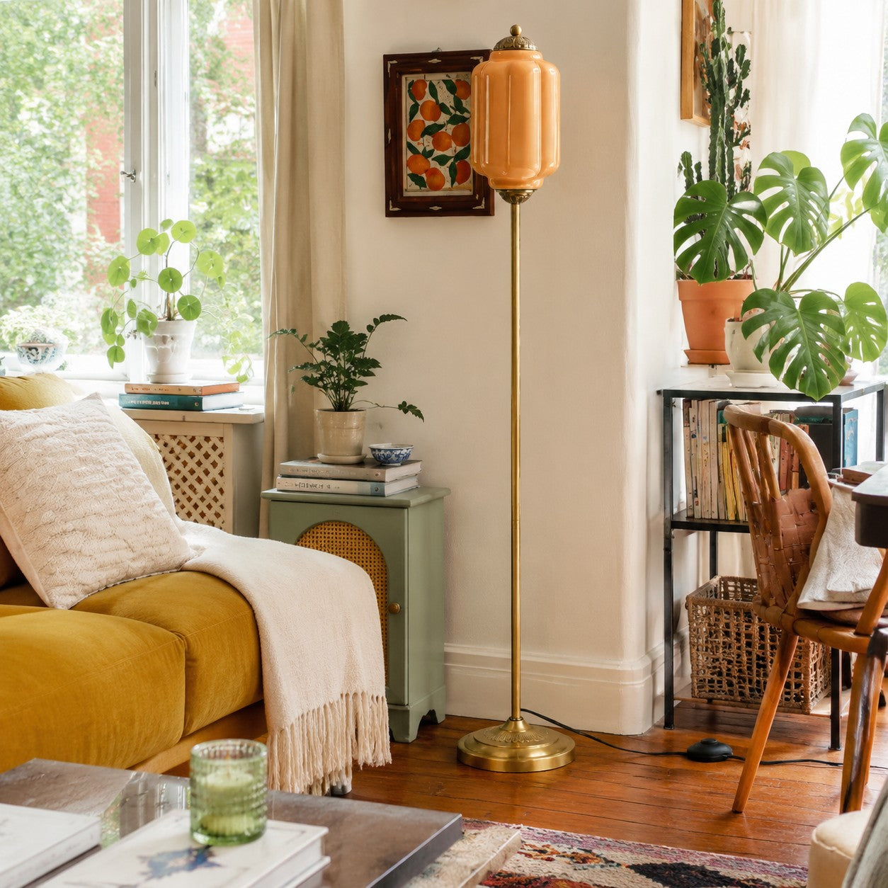 Eloise Textured Glass Pumpkin-Inspired Floor Lamp - Organic Artistry and Retro Style for Living Rooms