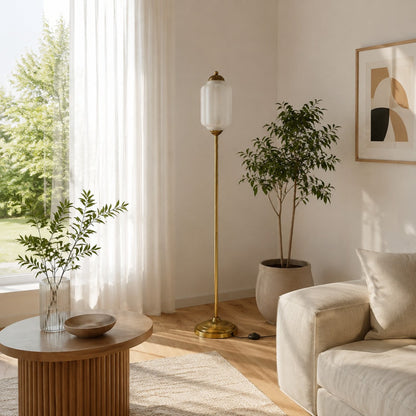 Eloise Textured Glass Pumpkin-Inspired Floor Lamp - Organic Artistry and Retro Style for Living Rooms